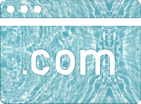 Aqua Glass Web Icon .com Icon – Domain Symbol for Website Link, Browser UI, and Internet Address in Transparent Aqua Glass Style for Online Platform, Digital Branding, and Modern Network Interface