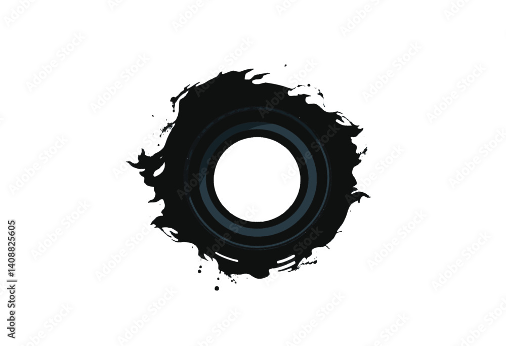 Poster abstract black circle design with splashes. a striking graphic design featuring a black circle with 