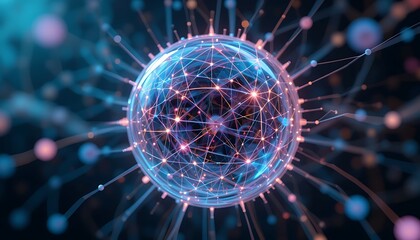 Abstract Network Sphere with Glowing Connections on Dark Background