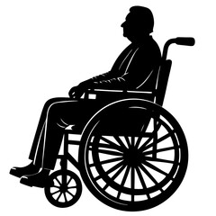 A silhouette of an elderly person sitting in a wheelchair.