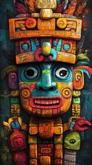 Vibrant Ancient Sculpture with Colorful Patterns and Details