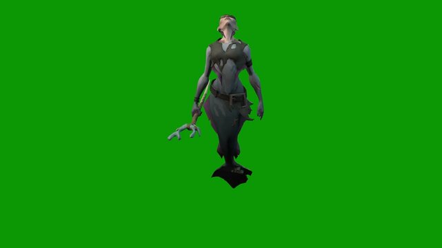 A female mermaid swimming scene from upper 3D rendering animation on green screen