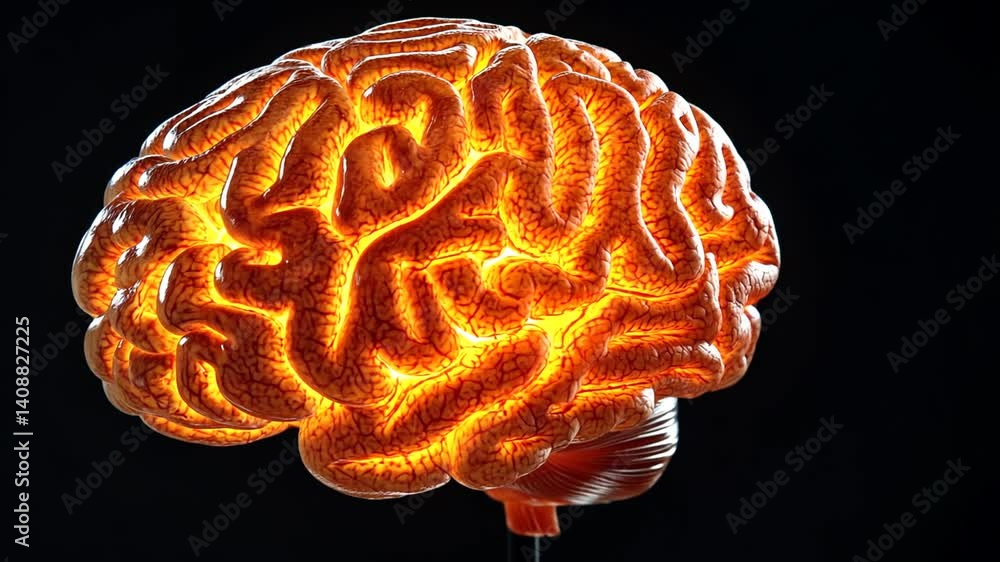 Poster radiant brain visualization illuminates neural networks on a dark backdrop