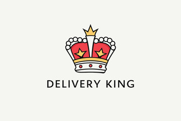 Obraz premium A stylized crown logo for Delivery King. A simple flat design vector graphic showcasing a crown in red and gold