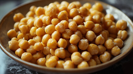 Cooked chickpeas in a bowl lightly oiled, softly shining