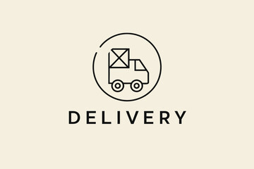 Obraz premium Simple Line Art Icon of a Delivery Truck. A minimalist line-art graphic of a delivery truck in a circle