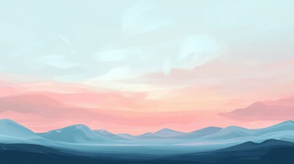 Obraz premium Pastel sunrise over a serene mountain range.