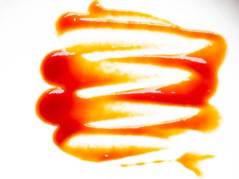 Dirty plate top view background, finished eat dinner in restautant, abstract textuer stain smearing drip sauce bbq jam chilli jelly on ceramic breakfast, concept for clean hyginene product.