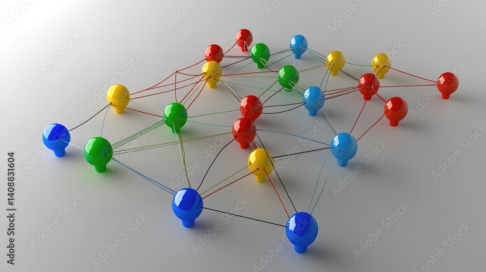 Poster abstract d model of deep learning network with color-coded connections