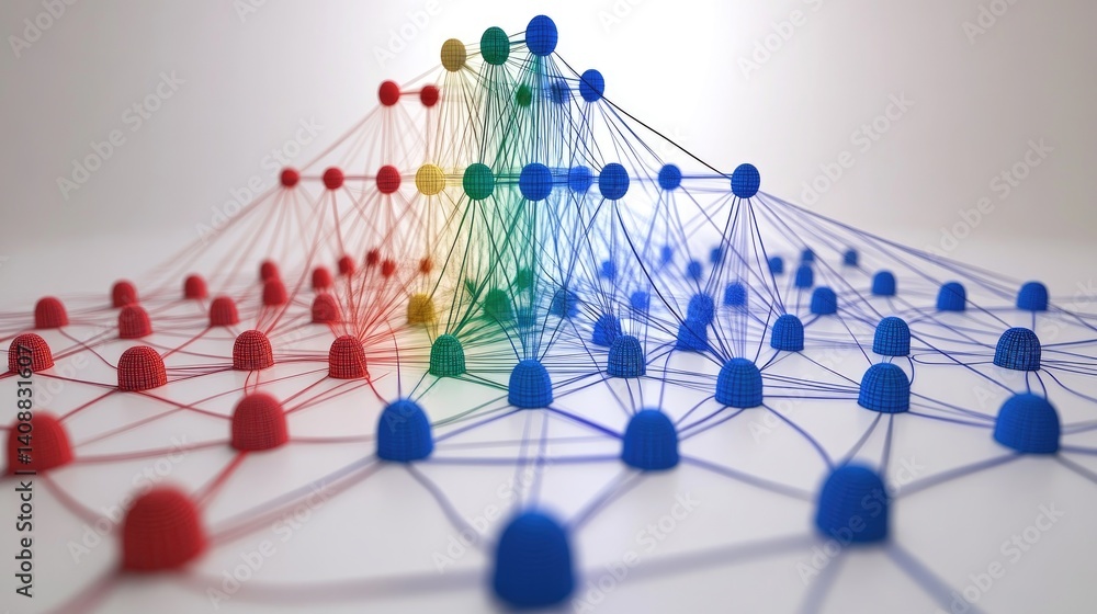 Poster abstract d model of deep learning network with color-coded connections