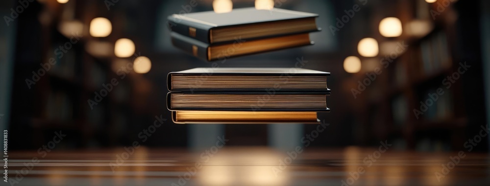 Aufkleber books floating in the air with flying and education concept. floating books in a serene library sett