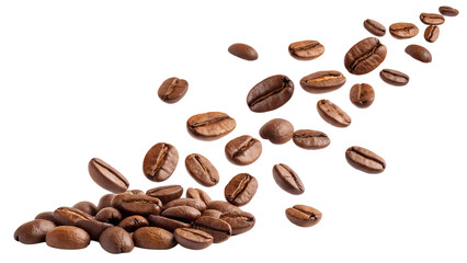 Falling coffee beans isolated transparent background