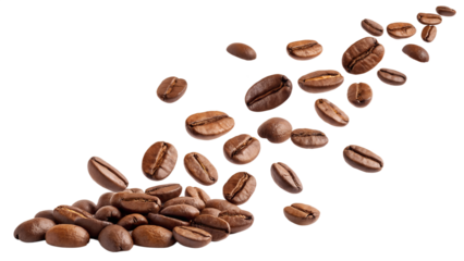 Falling coffee beans isolated transparent background