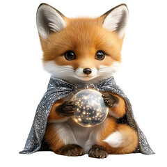Obraz premium Charming fox cub with celestial orb enchanted forest digital art fantasy close-up view