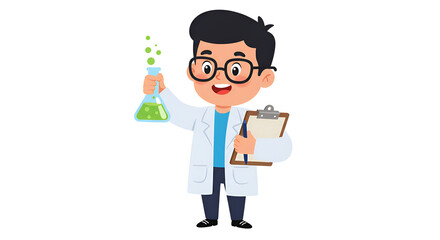 Cartoon scientist character with transparent background