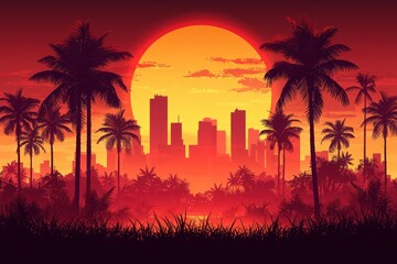 Sunset Cityscape Palm Trees