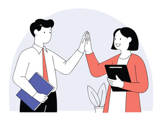 Successful business partners celebrating their achievement with a high five