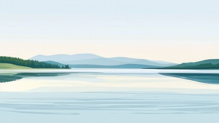 Fototapeta premium Tranquil lake scene reflects a serene mountain range.