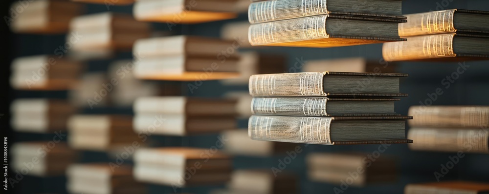 Aufkleber Books floating in the air with a focus on literature and cognition concept. Floating books in a captivating display of creativity and design.