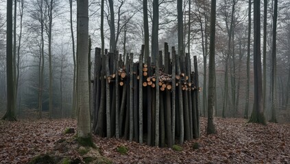 Wood Structure in Misty Forest