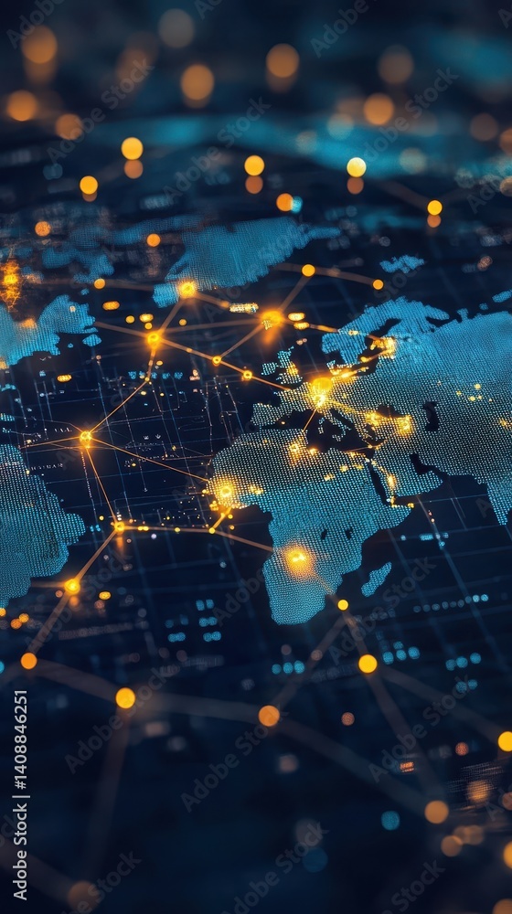 Poster a digital representation of global connections and data flow