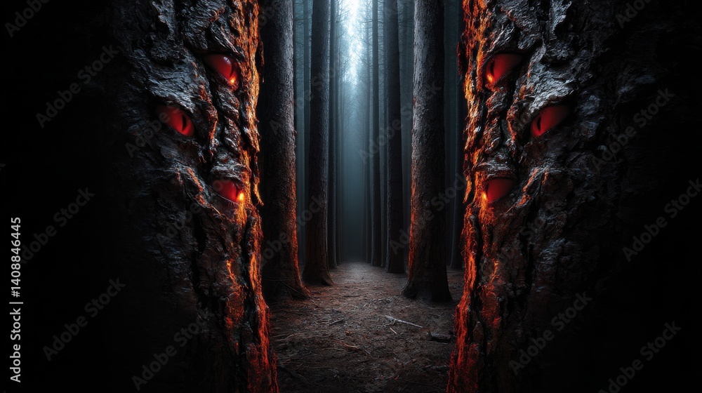 Aufkleber a dark forest with a path leading through it