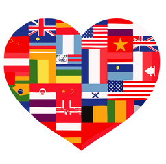 Heart Shaped World Flags Collage Symbolizing Global Unity and International Love

