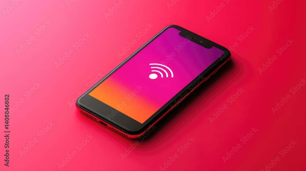 Poster wi-fi signal and battery icons concept with remote working essentials