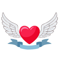 Obraz premium Red Heart with Angel Wings and Pink Ribbon on White Background