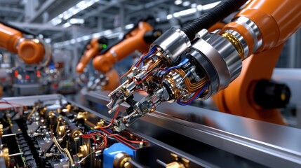 A robot is working on a circuit board