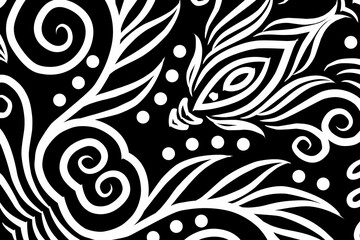 luxury BLACK AND WHITE traditional Indonesian Dayak batik design with aesthetic gradient background