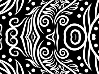 luxury BLACK AND WHITE traditional Indonesian Dayak batik design with aesthetic gradient background