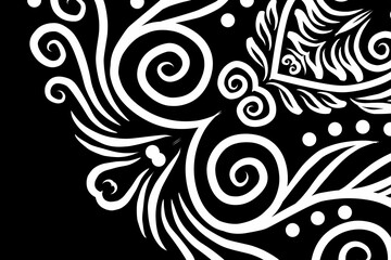 luxury BLACK AND WHITE traditional Indonesian Dayak batik design with aesthetic gradient background