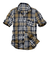 Isolated casual plaid cotton shirt, a stylish garment with sleeves, on a white background
