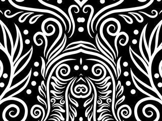 luxury BLACK AND WHITE traditional Indonesian Dayak batik design with aesthetic gradient background