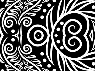 luxury BLACK AND WHITE traditional Indonesian Dayak batik design with aesthetic gradient background