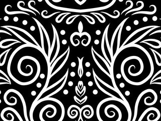 luxury BLACK AND WHITE traditional Indonesian Dayak batik design with aesthetic gradient background