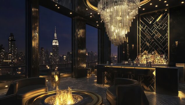 Opulent Rooftop Bar with Empire State View