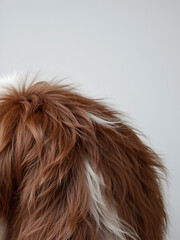 Naklejka premium Detailed view of a dog's fur pattern, with a simple, minimal background. Red merle color border collie coat in close up. Brown and red spots on the dog's Hair