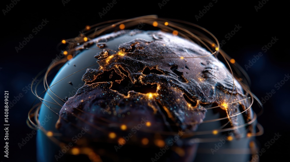 Poster A globe with a network of lines surrounding it