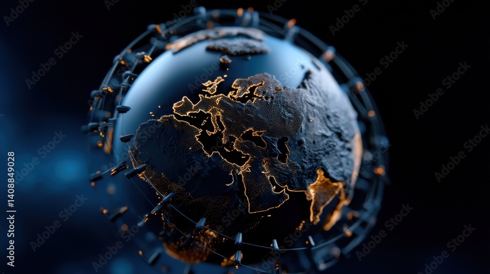 Poster a globe with a network of wires surrounding it