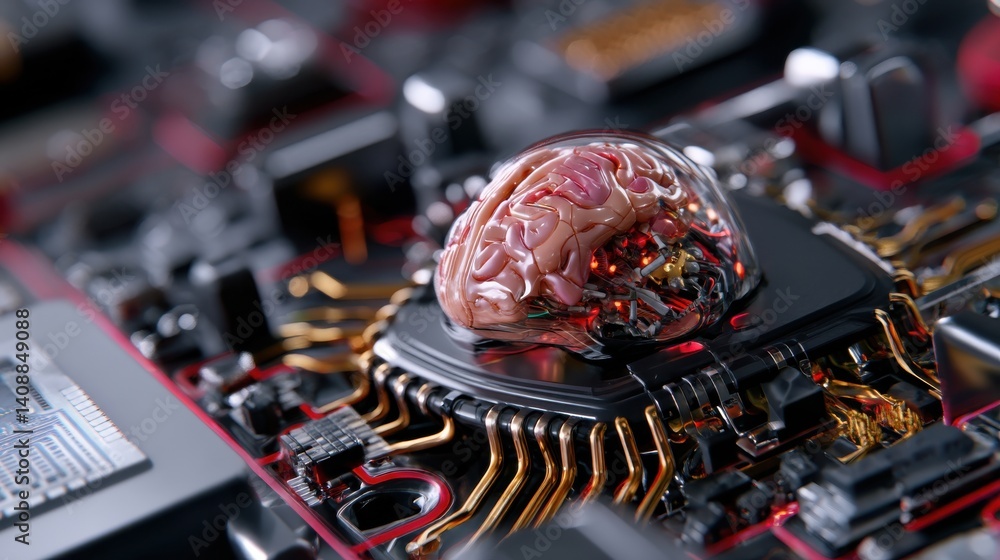 Poster A computer chip with a brain inside of it