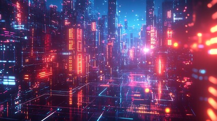Vibrant 3D metaverse world floating in cyber space with neon lights symbolizing global energy and internet connection