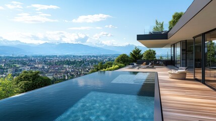 Fototapeta premium Luxury Villa with Infinity Pool and Panoramic Mountain View