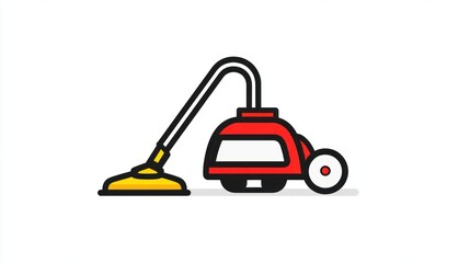 Obraz premium Red vacuum cleaner cleaning, white background, cleaning service illustration