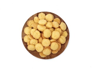 Chesee cookies on plate isolated on white background, Top view 