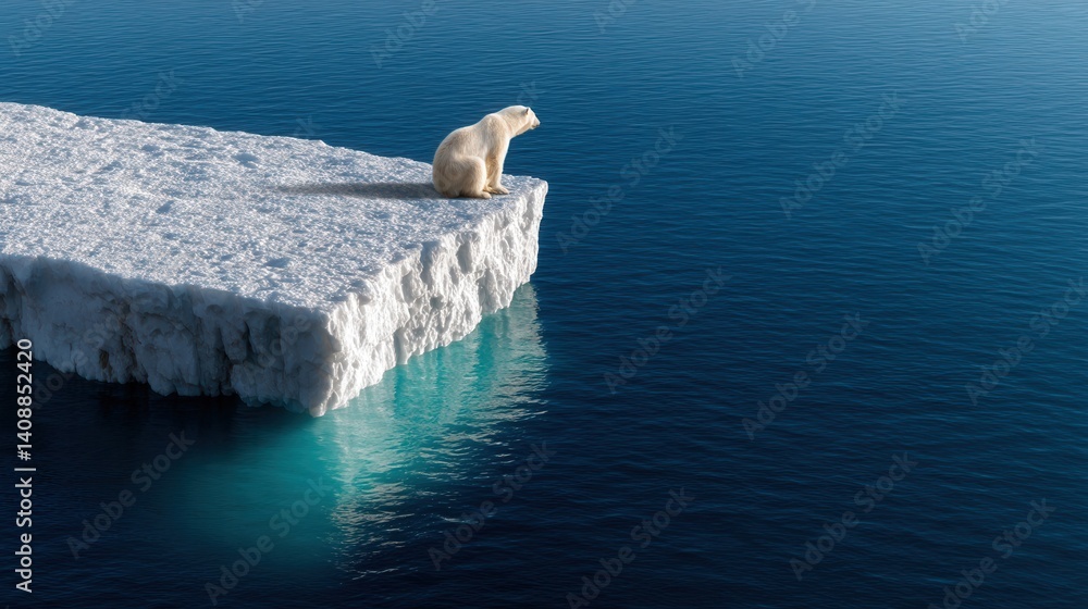 Poster a polar bear is sitting on a block of ice in the ocean