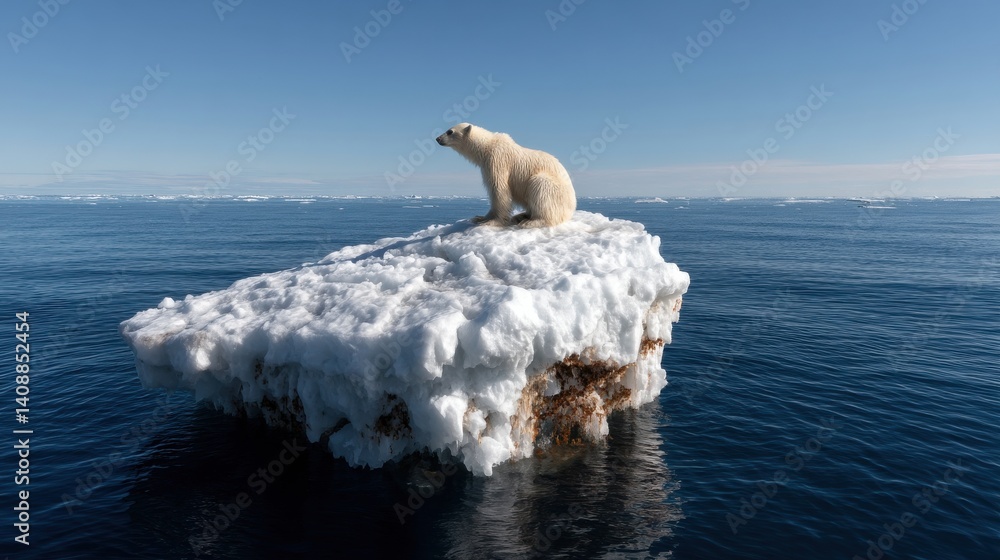 Poster a polar bear is standing on a block of ice in the ocean