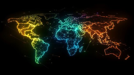 Neon illuminated cyber space with 3D rendered global world showing energy power and technology connections