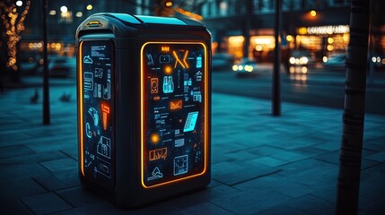 Obraz premium A futuristic design of an eco-bin glowing with data insights on proper waste segregation